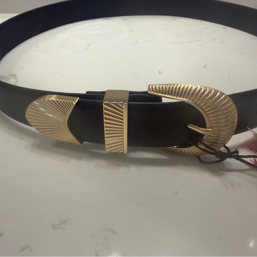 Jason Wu Black Leather Gold Buckle Women’s Leather Belt Large New - Picture 5 of 6